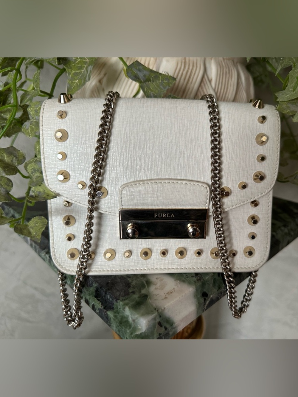 FURLA JULIA  LEATHER Metropolis STUDDED Mini Crossbody Bag